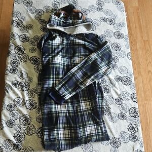 The Children's Place Green and Blue Pajama  Fleece Onesie Cozy Hooded Medium